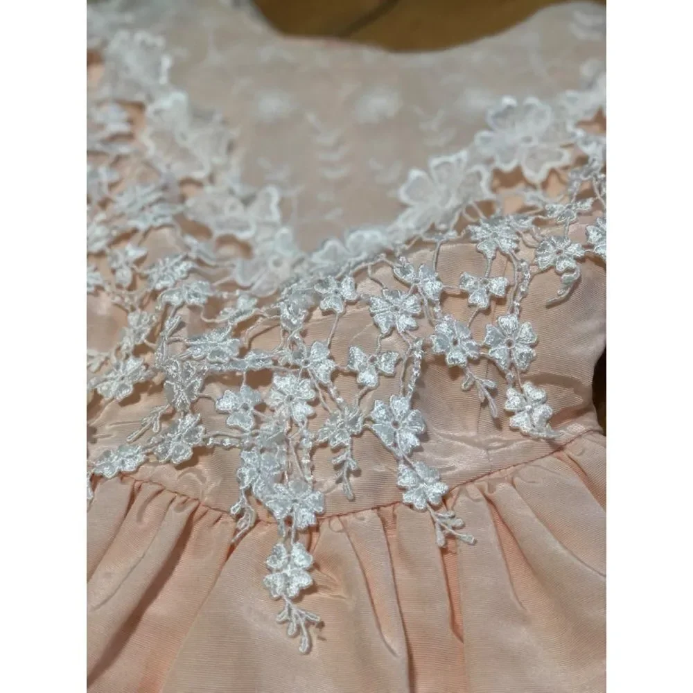 Vintage Pretty N Pink Victorian Style Portrait Dress Light Peach Girls Size 7